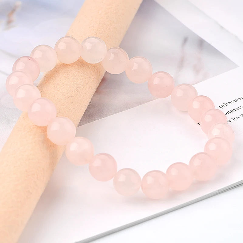 Men Women Natural Stone Round Bracelet 8mm 5A Rose Quartz Crystal Beads Jewelry Beads Women Jewelry Gift