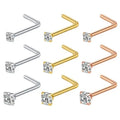 Stainless Steel Nostril Piercing Jewelry Crystal Nose Stud Hooks L Shape Crystal CZ Nose Ring
