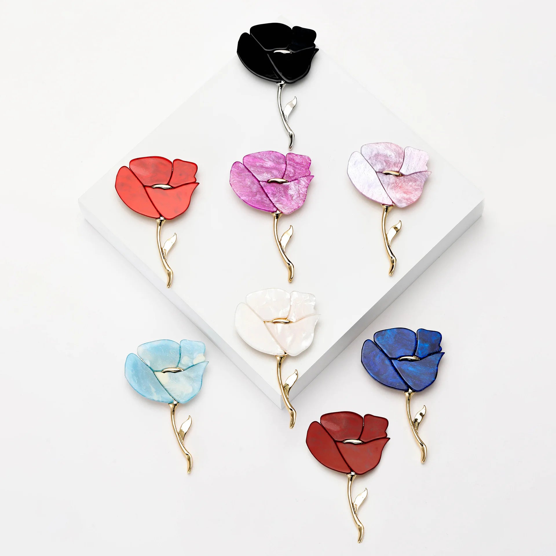Elegant Gold Plated Rose Floral Brooch Women Colorful Enamel Rose Flower Brooch Pin Fashion Jewelry