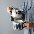Porcelain Coffee Mugs 15 Oz Hand Painted Coffee Cups with Handles Glazed Stoneware Mugs for Tea Hot Cold Drinks Gifts