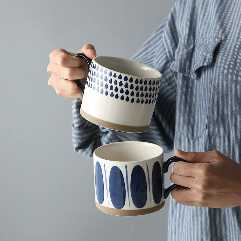 Porcelain Coffee Mugs 15 Oz Hand Painted Coffee Cups with Handles Glazed Stoneware Mugs for Tea Hot Cold Drinks Gifts
