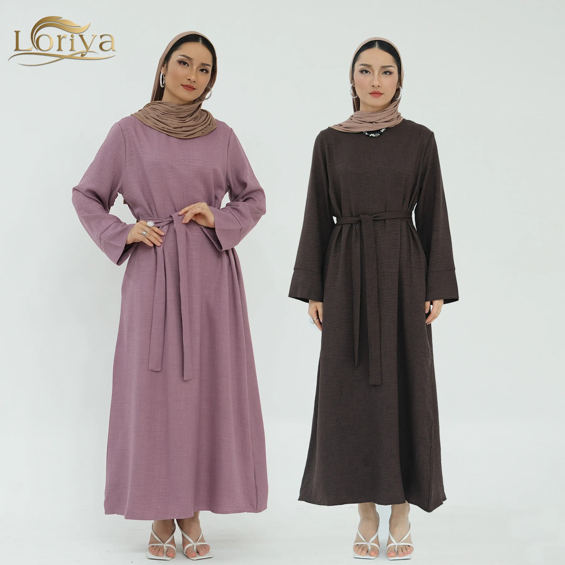 2026 Loriya Islamic Clothing Abaya Simple Woman Clothing Modest Womens Dresses Daily Wear With Belt Abaya Women Muslim Dress