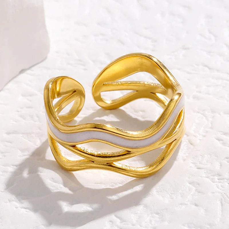 Beimai OEM Simplicity Stainless Steel Silver Irregular Wavy Shape Rings MegaBDM