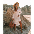 Solid Color Shirt Style Beach Sun Cover up Deep V Neck Sexy Bikini Cover up