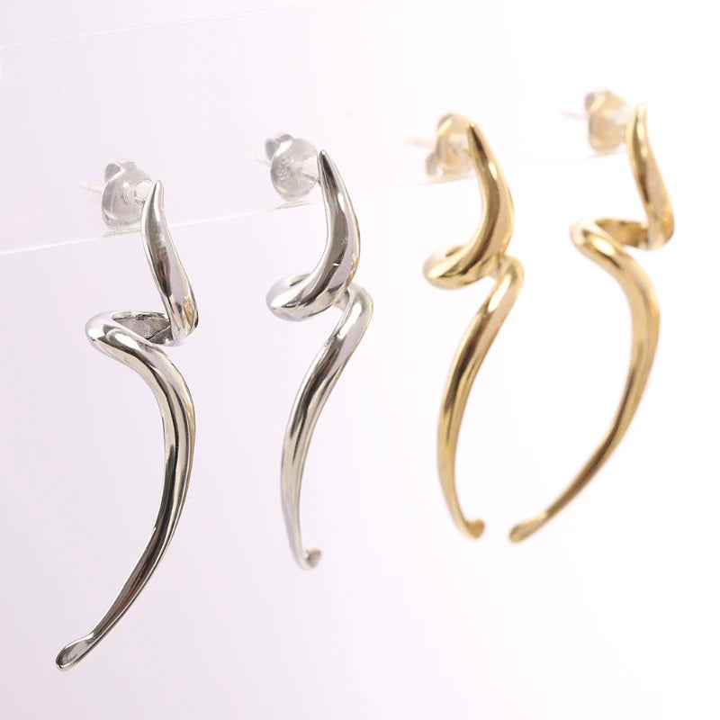 G3852 Wholesale Geometric Spiral Gold Earrings Hoop Metal Ear Studs 18K Gold Plated Stainless Steel Stud Earrings Women Jewelry