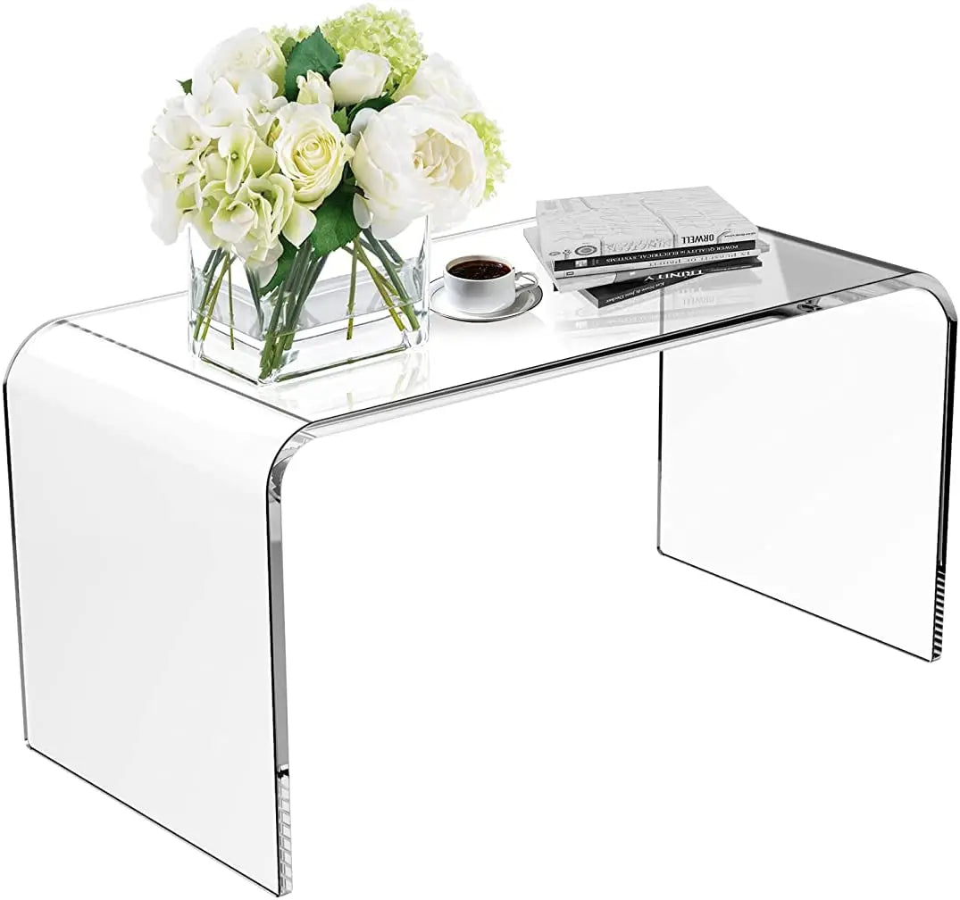 Acrylic Coffee Table with PVC Cover Protector 32*16*16 Inches Modern Coffee Table for Living Room Clear Rectangle Table