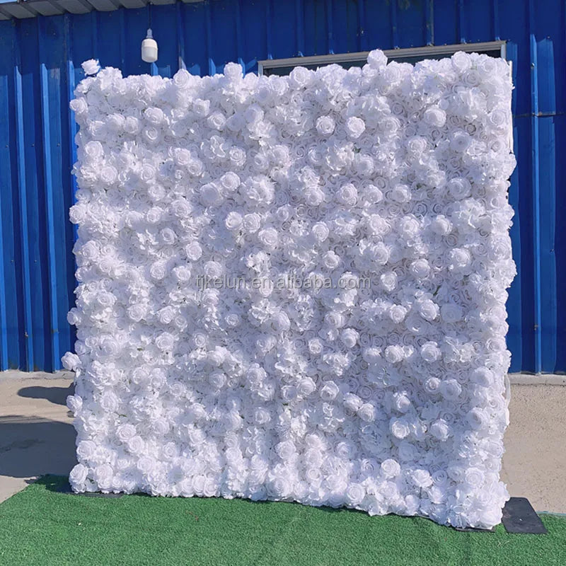 KL-WA100 Wholesale Artificial Roll up Silk Rose Peony Fabric Back Flower Wall Backdrop 8ft X 8ft for Wedding Event Decoration