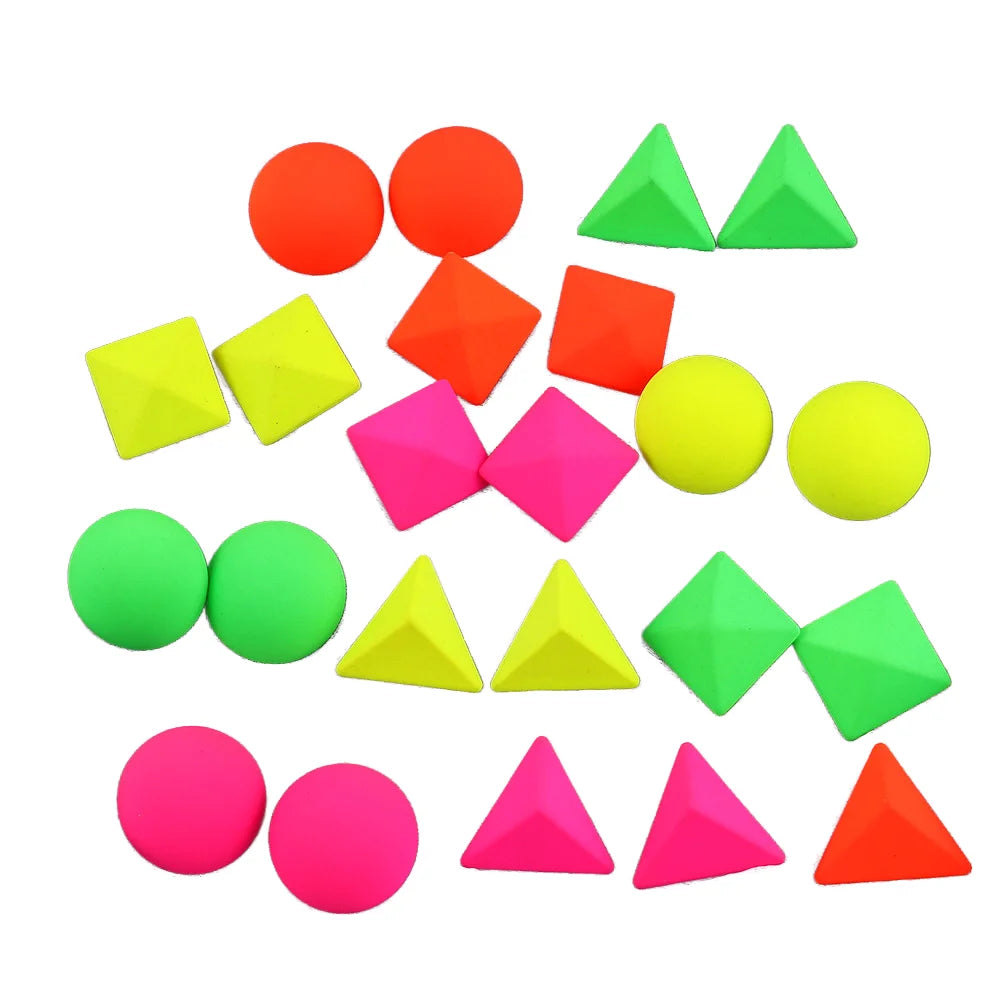 2025 Temperament Sweet Neon Frosted Matte Surface 3D Round Square Triangle Acrylic Geometric Resin Earrings Stud Earrings
