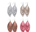 HOVANCI DIY Customized Logo  Hyperbole Triple Layers Feather Tassel PU Leather Drop Dangle Earrings for Women