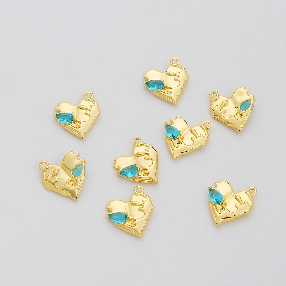 Wedding Party High Jewelry Pendants Heart-shaped Water Drop Zircon Charms 18K Gold Plated Brass Pendant