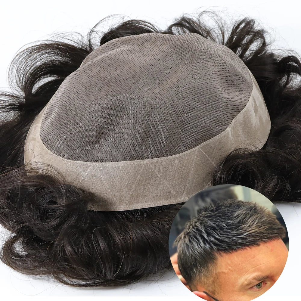 EMEDA Wholesale Cheap Real Human Hair Men Mono Toupee Replacement Hair System Durable Thin Skin Base Toupee for Men