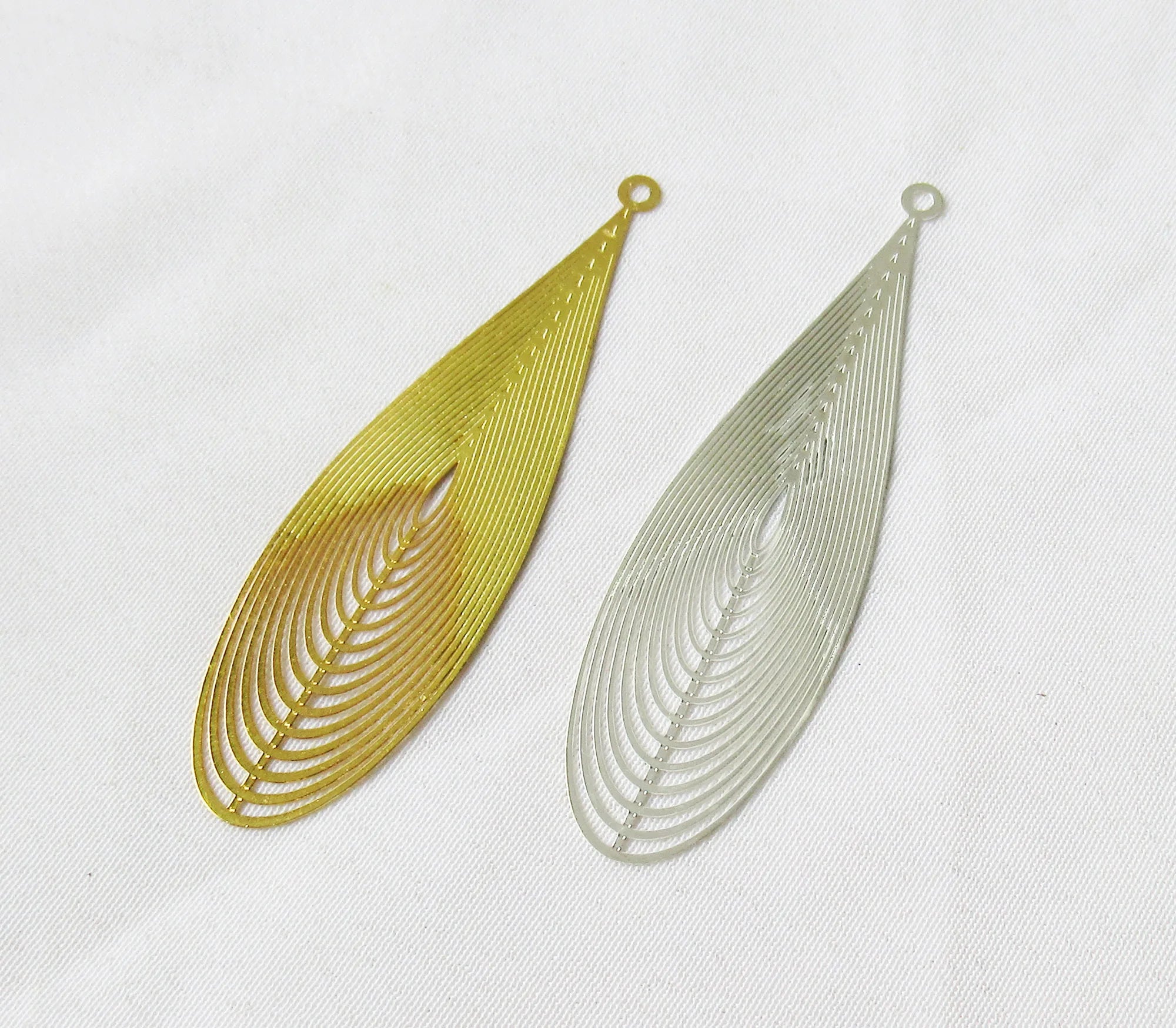 Earring End Charm in Teardrop Shape 51x15mm Plated Corroded Brass Jewelry Finding