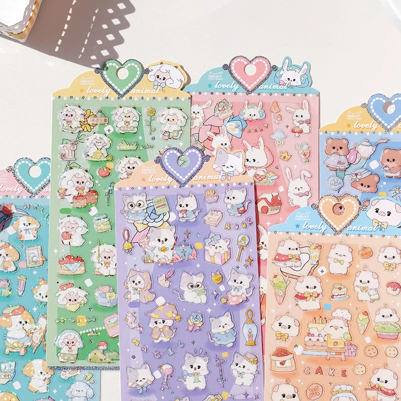 Nekoni Kawaii Stickers Decal Vinyl Waterproof PVC Cute Animal Dog Cat Bunny Bear Pig Sheep Glitter Stickers