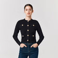 High Quality Autumn and Winter Knitted Cardigan Four Pocket Slim Knitwear Gold Button O-neck Black Sweater Cardigan for Women