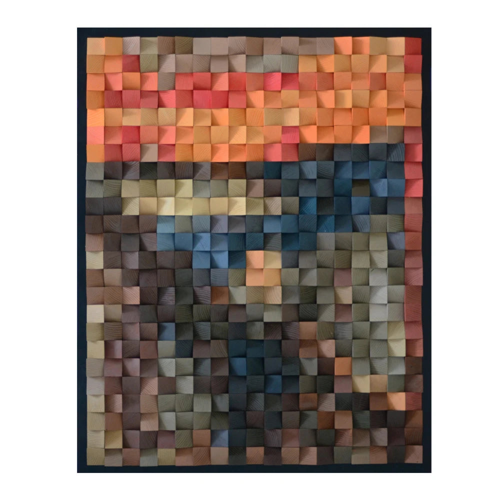 UNIART Bespoke Handmade 3D Pixel Wooden Mosaic Panel Painting Art Hotel Design Geometric Wood Block Acoustic Panel Art Custom