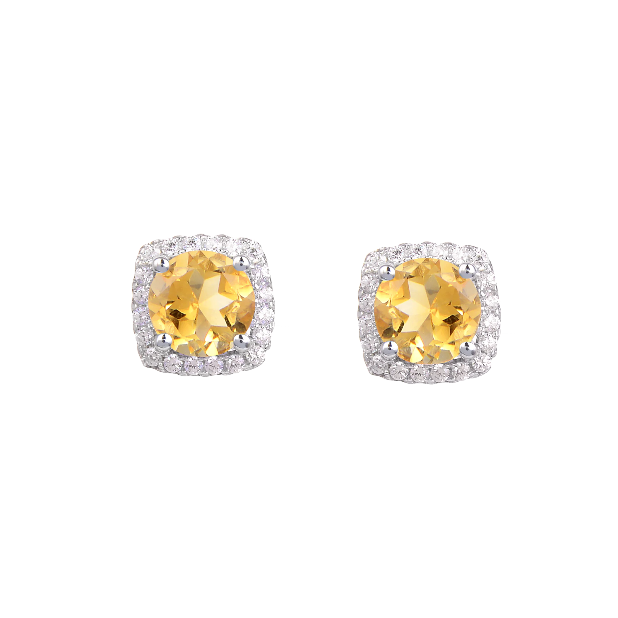 Customize Highend Fine Jewelry Natural Citrine Gemstone Halo Stud Earrings Silver Earrings for Women 925