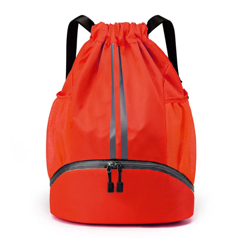 Waterproof Foldable Drawstring Backpack String Gym Basketball Soccer Bag With Dry Wet Separation Pocket and Shoes Compartment