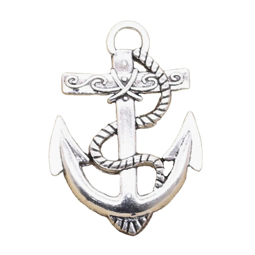 Charms Winding Rope Anchor Sea 40x38mm Antique Silver Color Pendants Making DIY Handmade Tibetan Finding Jewelry