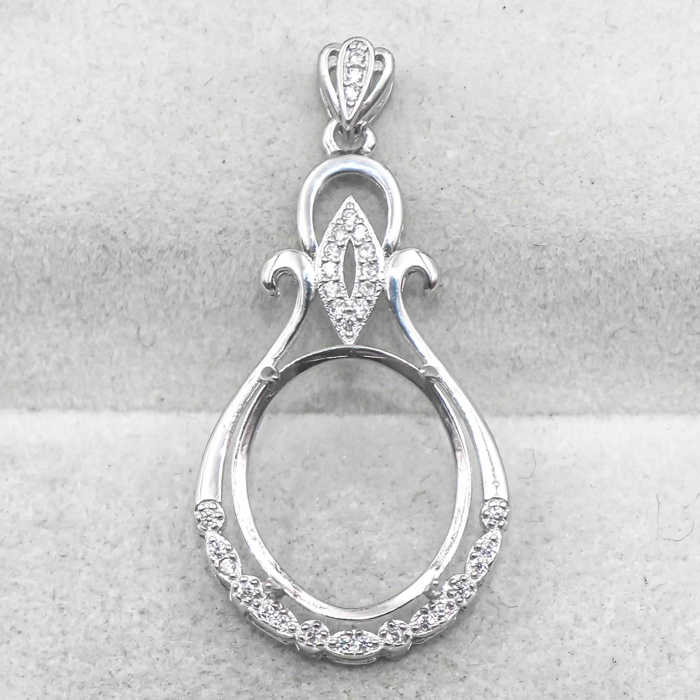 Sterling Silver 14*16mm Semi Mount Pendant Empty Frame Blank Support Setting S925 Base Holder Without Center Stone for DIY Inlay