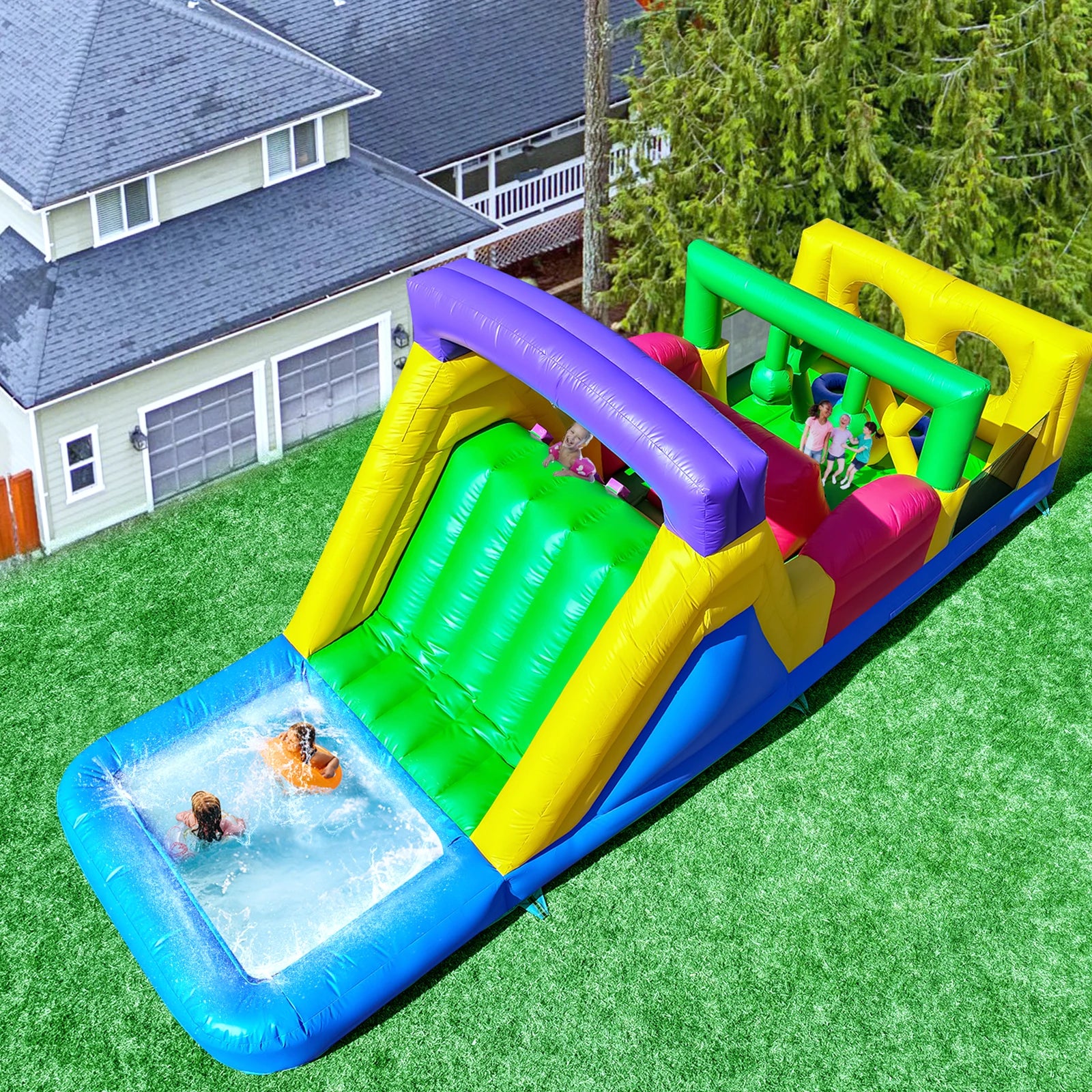 Commercial PVC Inflatable Bounce House Obstacle Course Outdoor Game Wet Dry Bouncer Combo with Slide/Pool Ball Pit/Climbing