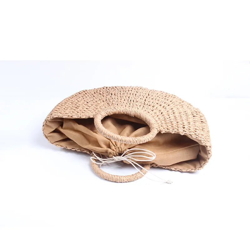 Professional Factory's Portable Lady Style Summer Beach Tote Handbag Autumn/Spring Woven Shoulder Bag with String Closure