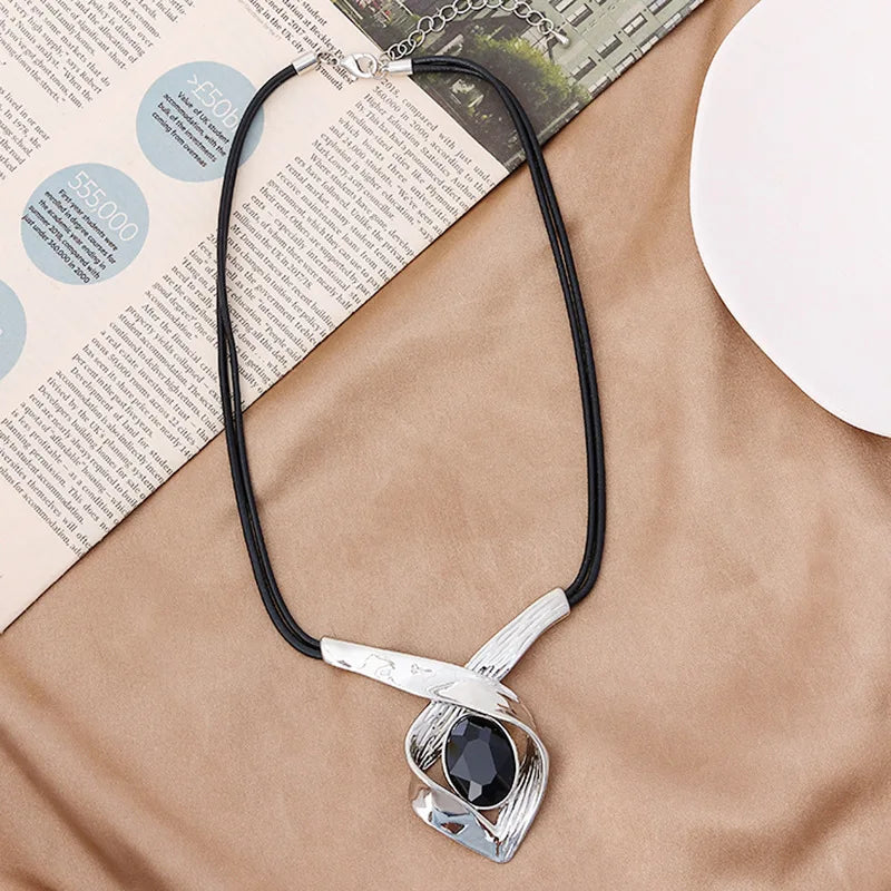 TongLing Necklace New Top Fashion Exaggerated Necklace Women's Multi-layer Black Rope Twisted Alloy Necklace