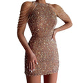Fashion Women Dress 2024 Sexy Off Shoulder Sequin Rhinestone Fringe Dress Mini Bodycon Dress Women