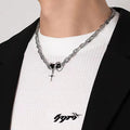 Men's Niche Wrapped Black Gem Stainless Steel Collarbone Sweater Chain Necklace Hiphop Anniversary Personality Gift