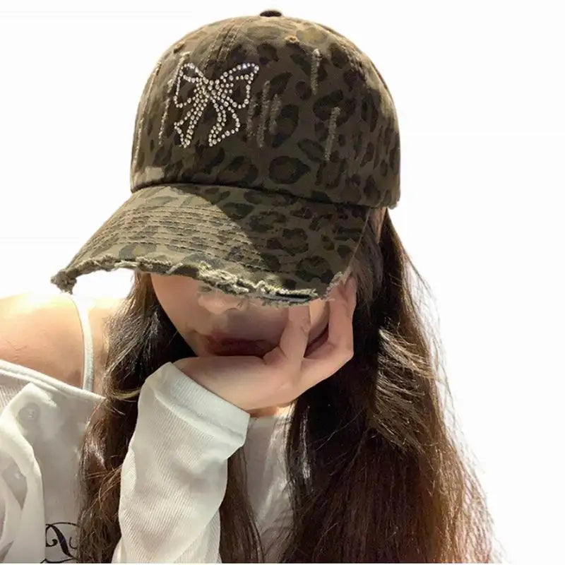 Cuxtom logo Leopard Baseball Cap Vintage Washed Distressed Adjustable Trucker Hat for Women