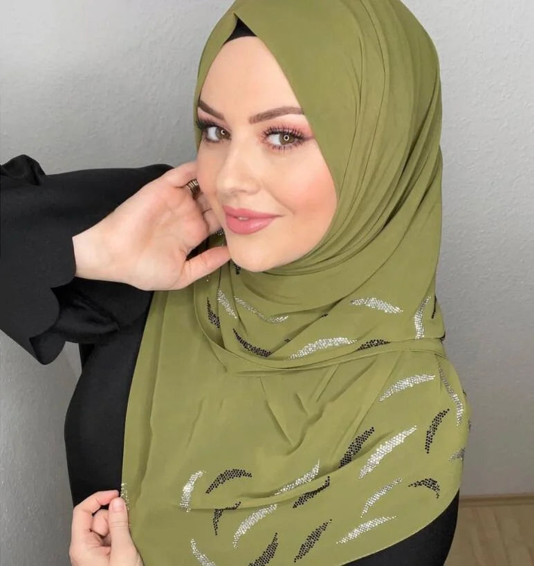 Zifeng OEM Hair Turban for Women Fashion New Muslim Diamond Scarf Plain Chiffon Hijab
