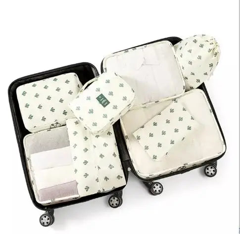 Fashion Waterproof Polyester Travel Storage Bag Set Zipper Closure Letter Pattern 8-Piece Outdoor Clothing Cosmetic Luggage Bag