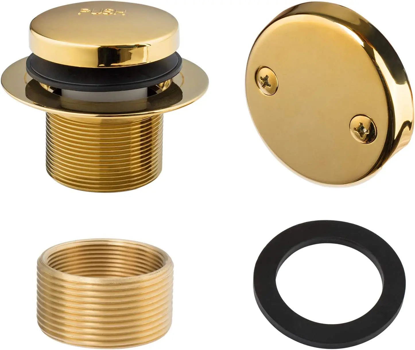 Modern Uncoated Brass Tip Toe Tub Trim Set with Two Hole Overflow Faceplate Replacement Bath Drain Drainer Kit Easy Installation