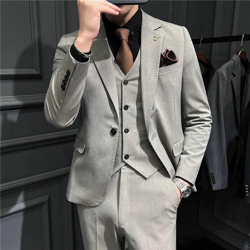S-7XL Autumn Korean Version Men's Suit Set Best Man Suit Three Piece Set Youth Business Suit Set