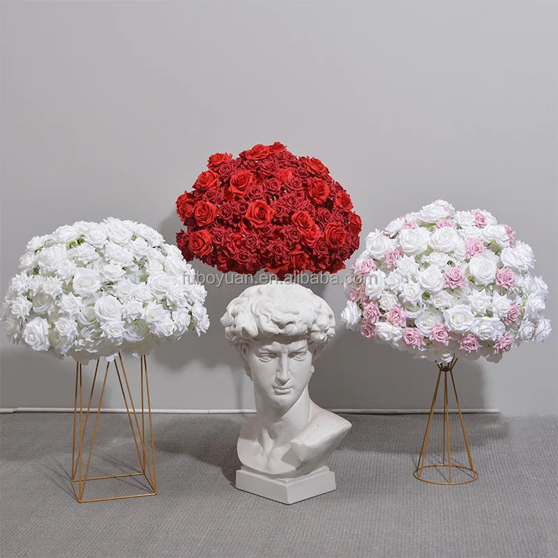 F330 Pink White Red Large Silk Rose Table Arrangement Artificial Wedding Flower Ball Centerpieces for Wedding Decoration