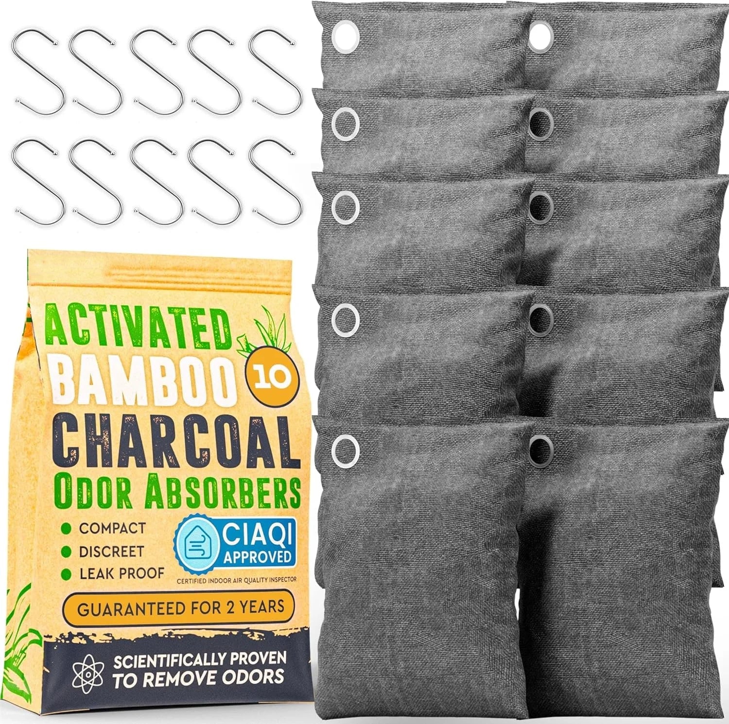 Nature Fresh  Bamboo Charcoal Air Purifying Bag Activated Charcoal Odor Absorber Hooks Home Closet Air Freshener