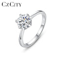 CZCITY  One Carat 925 Sterling Silver Engagement Ring Bridal Diamond Moissanite Wedding Rings
