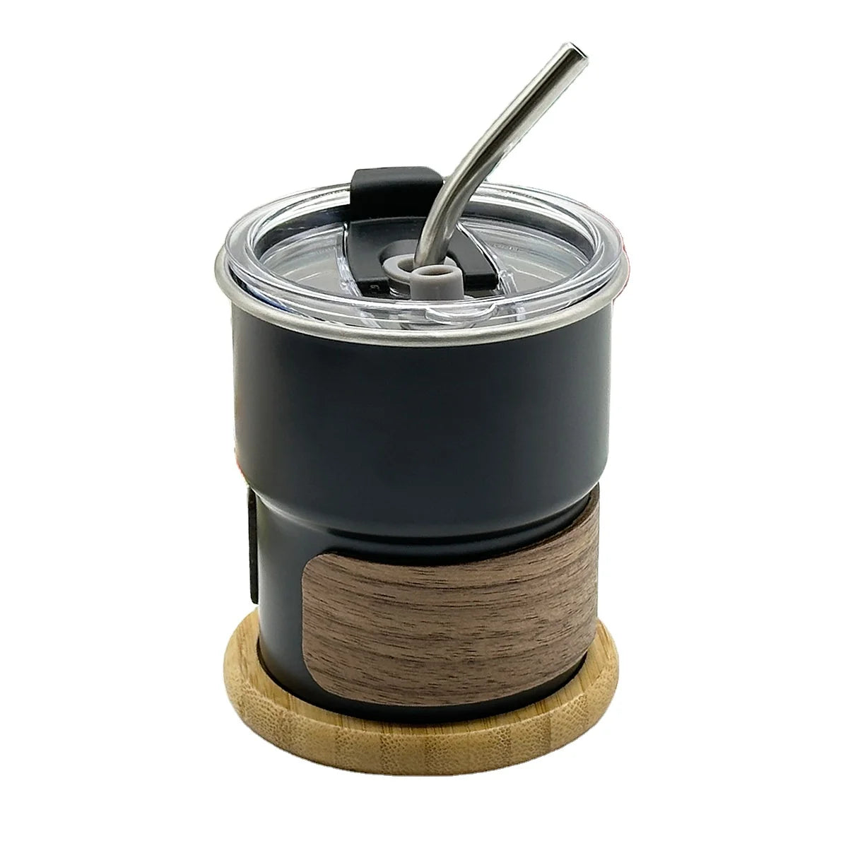 2024 New Custom logo Portable Outdoor Picnic Coffee & Tea Cups Glass Cold Drink Beer Single Layer Mug with Wood Holder and Lid