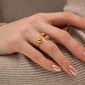 Minimalist 18k Gold Plated Statement Bead Ring Stainless Steel Three Double Layer Ball Open Ring