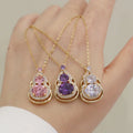 Lucky Inlaid Zircon White Purple Pink Crystal Gourd Necklace Exquisite 18k Gold Stainless Steel Crystal Gourd Pendant Necklace