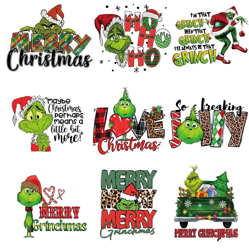 Custom Iron-On Heat Transfer Stickers Grinch's Christmas Decals for Fabric Garments-Eco-friendly Waterproof DIY Gift
