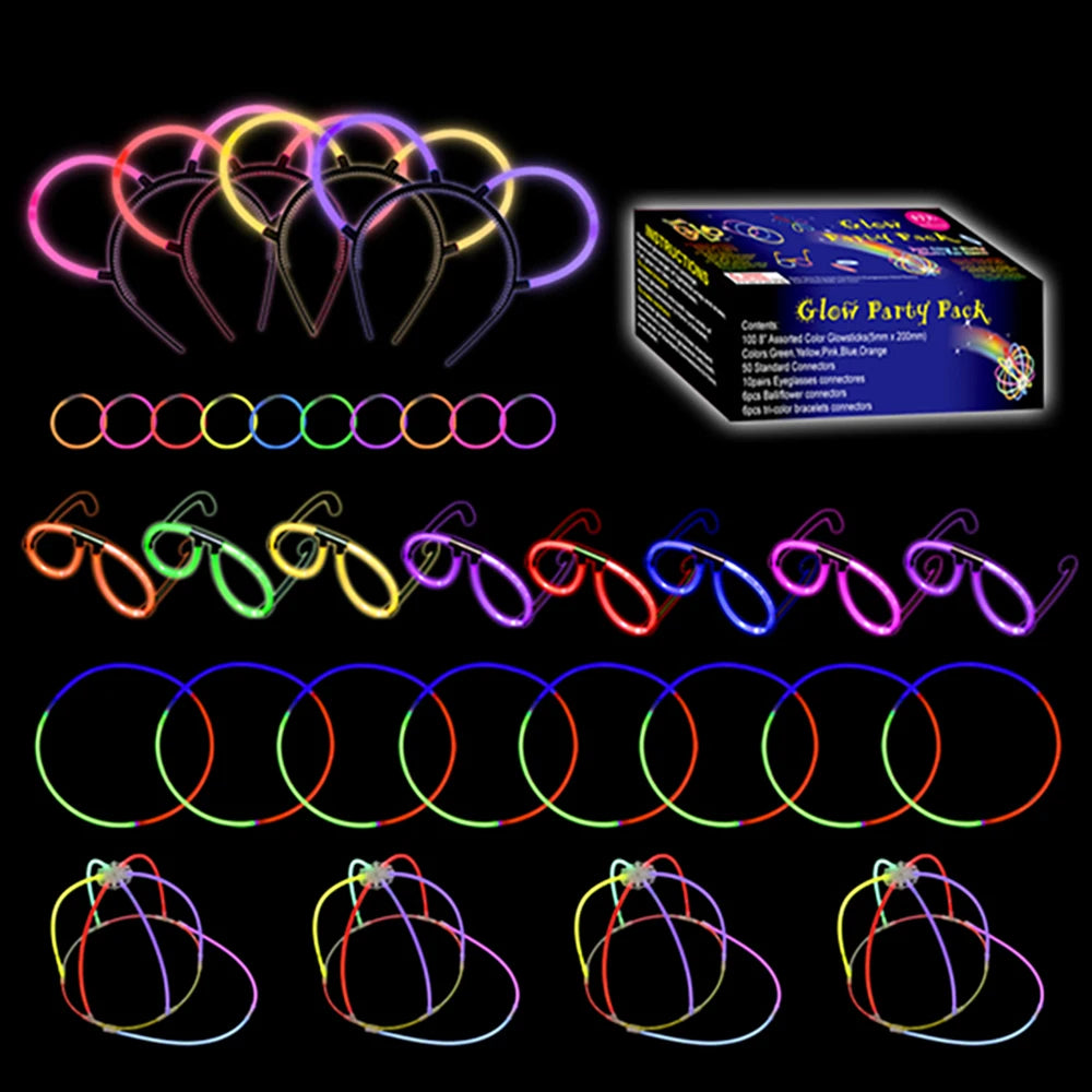 44-piece Fluorescent LED Glow in the Dark Stick New Year Party Set Necklace Bracelet Bulk Supplies ISHINE