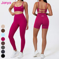 Janya Women's Quick Dry Backless Gym Suit Fitness Sports Wear 3 Piece Sets High Elastic Breathable Yoga 2 Piece Set for Women