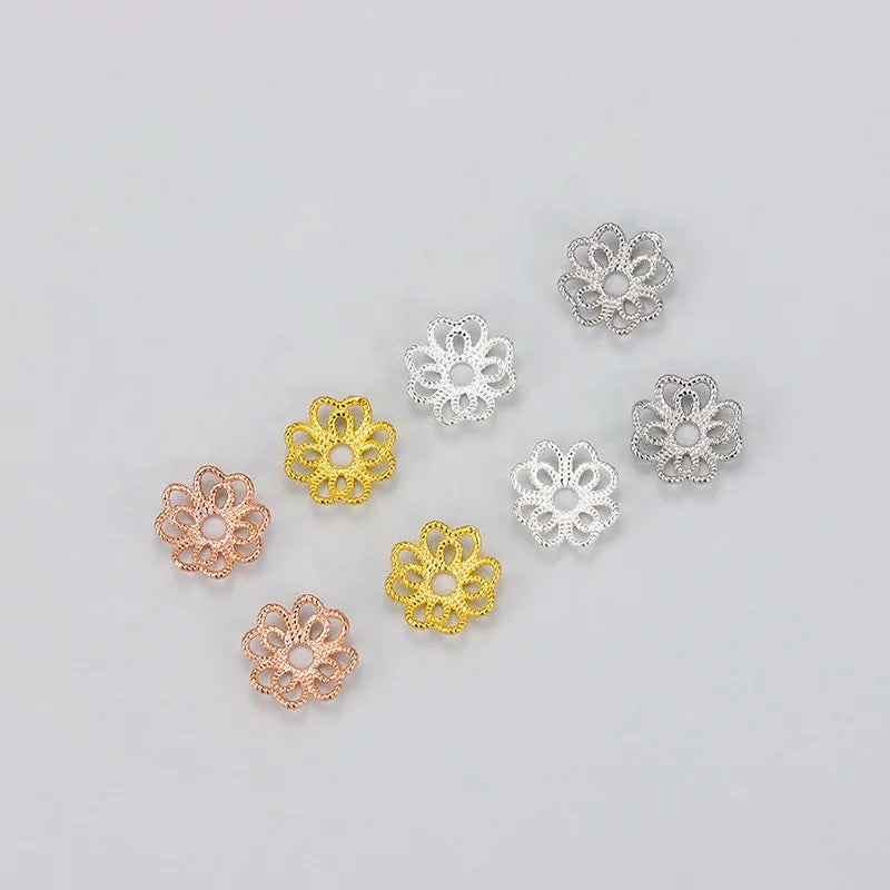 7.3mm Handmade 925 Sterling Silver End Bead Caps Hollow Flower Shaped Loose Spacer Bead for Diy Jewelry Findings
