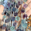 SB6722#31 Natural Crystal Rainbow Fluorite Gemstone Carved Rose Floral Flowers Beads for Jewelry DIY Making