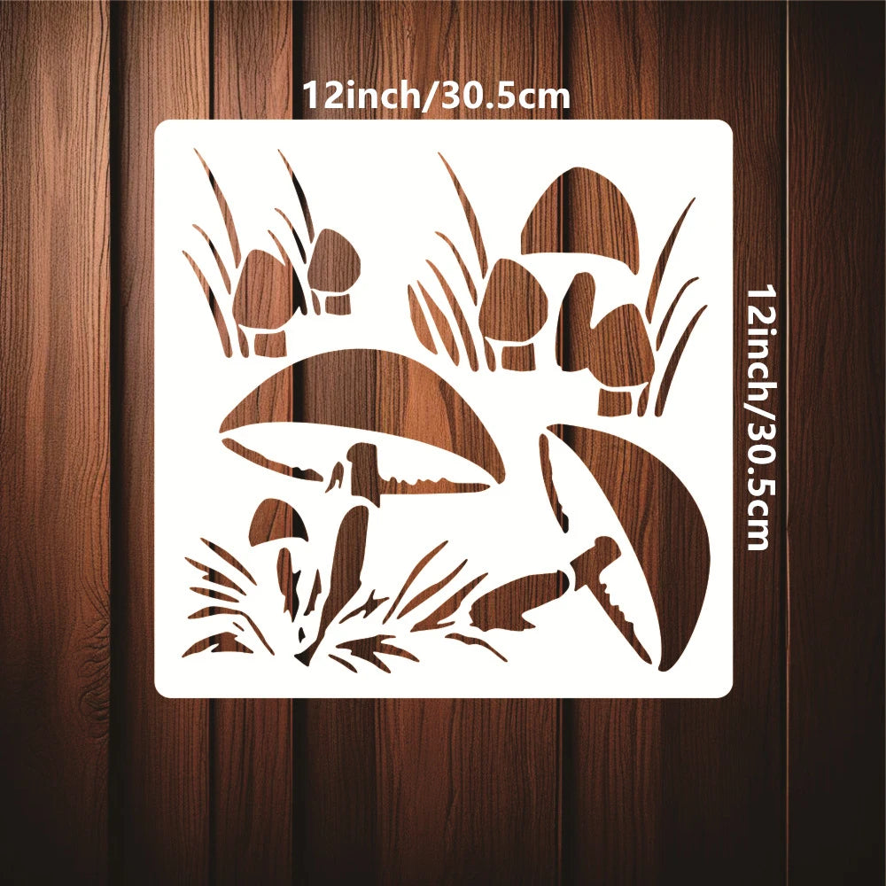 12x12 Inch Large Mushroom Pattern Templates Drawing Painting Stencils Reusable Plastic Square Stencils