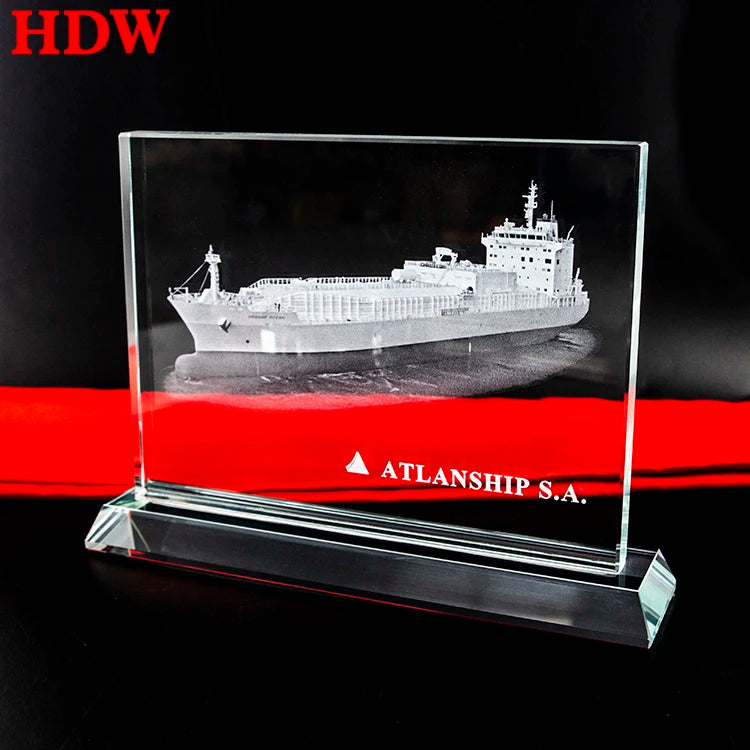 Wholesale blank Crystal Glass Trophy Custom Laser Engraved Design Crystal Trophy Awards