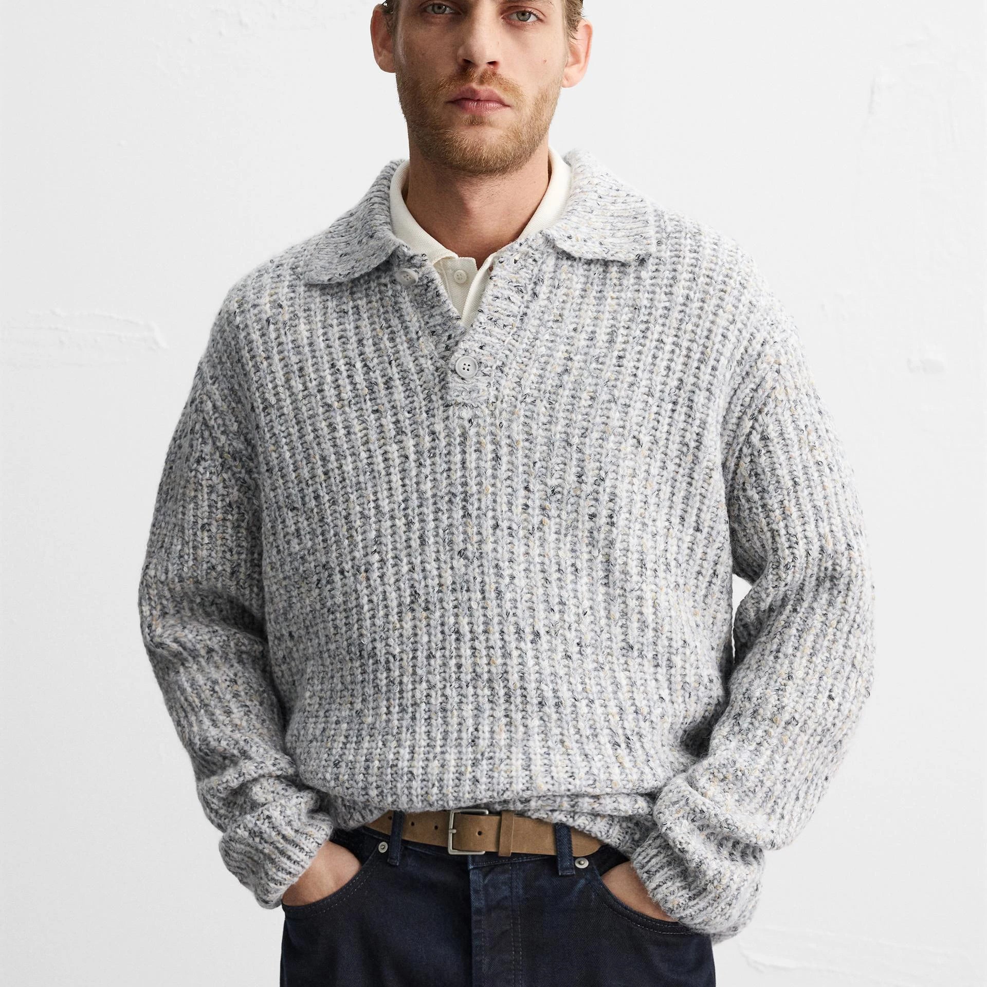 Custom Design logo Knit Pullover Top Knitwear Fashion Casual Long Sleeve Winter Knitted POLO Neck Men's Sweaters