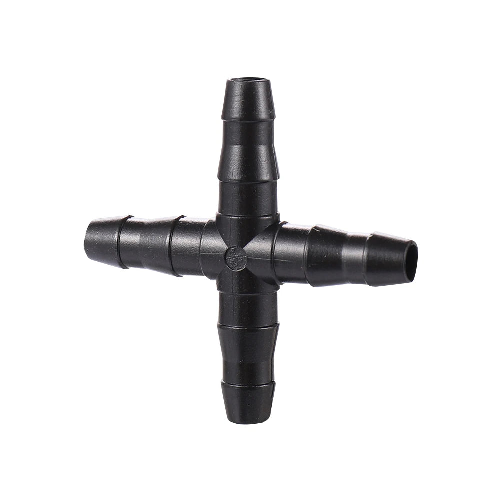 1/4 Inch 4 Way Barb Hose Fittings Cross Connector Irrigation Hose Splitter for Garden Irrigation Pipe