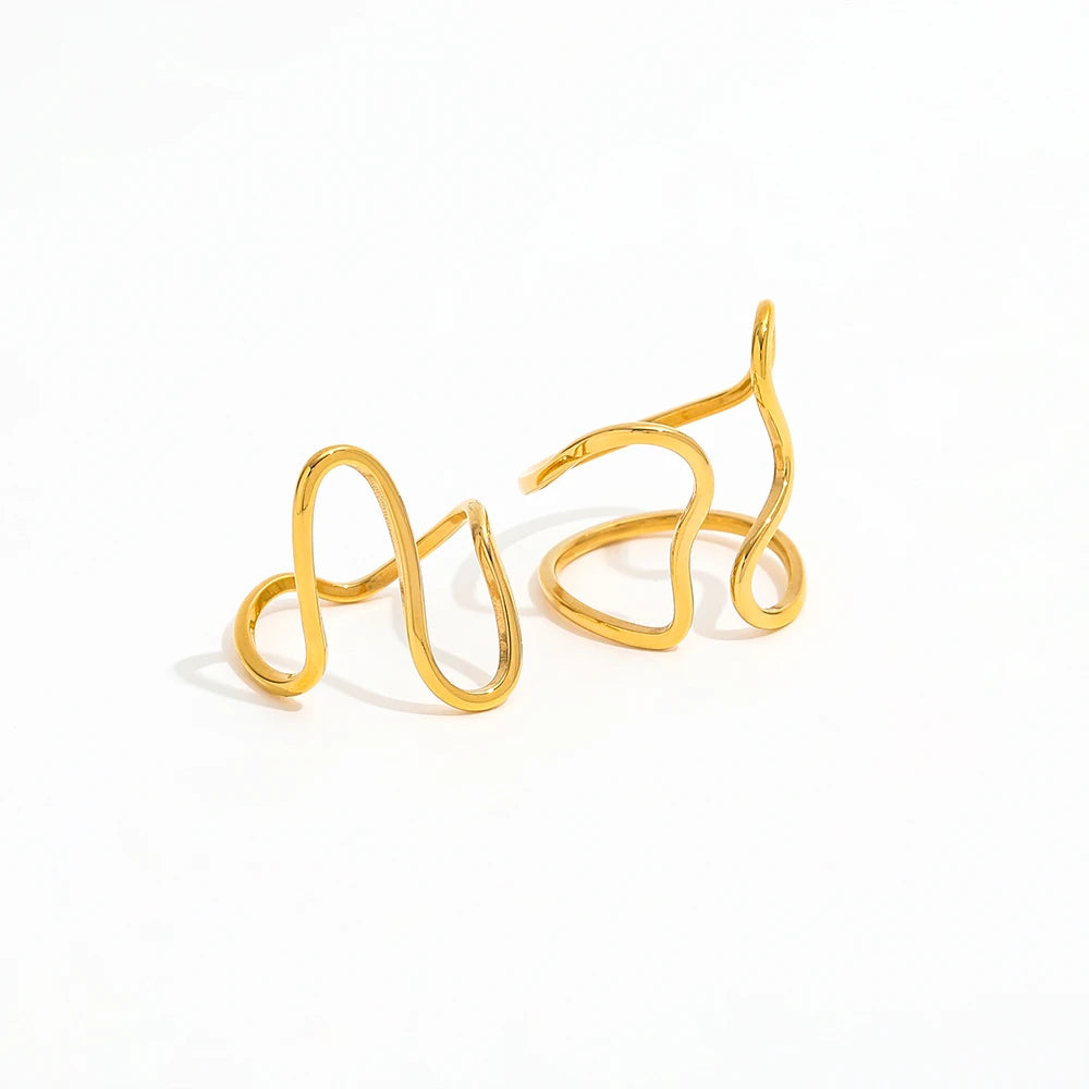 Fenny 18K Gold Plated Waterproof Chunky Irregular Fashion Wide Opening Curved Ring Stainless Steel Wholesale Jewelry Form Women