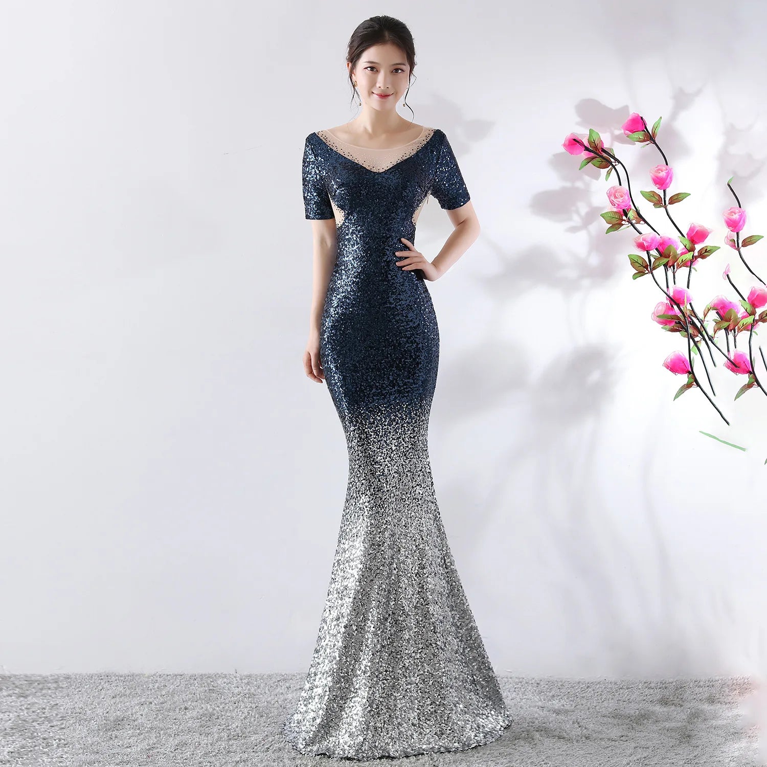 1256 Female New Celebrity Party Birthday Slimming Host Long Style Evening Dress